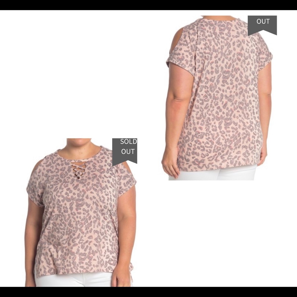 💞NWT DEMOCRACY leopard print cold shoulder top 1X